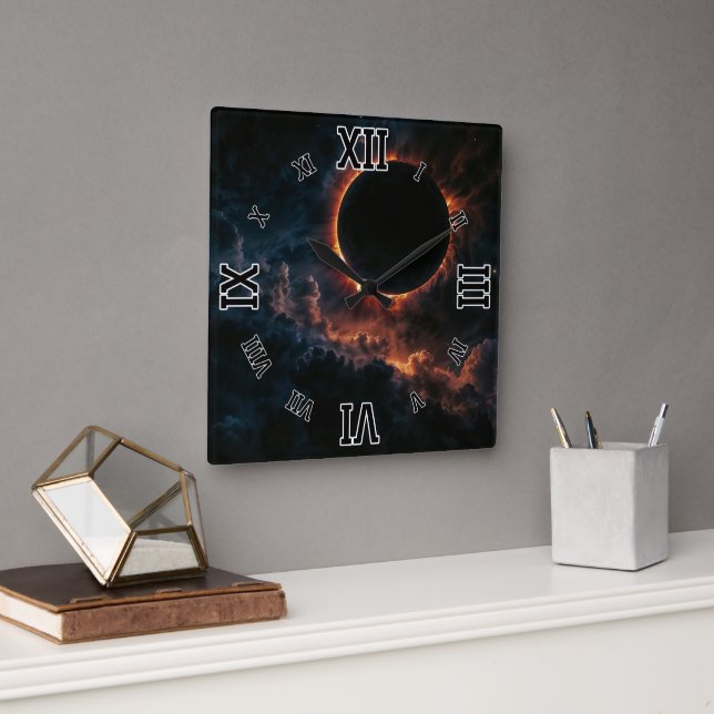 Solar Eclipse Inspiriere Awe AI Art von Xzendor7 Quadratische Wanduhr (Büro)