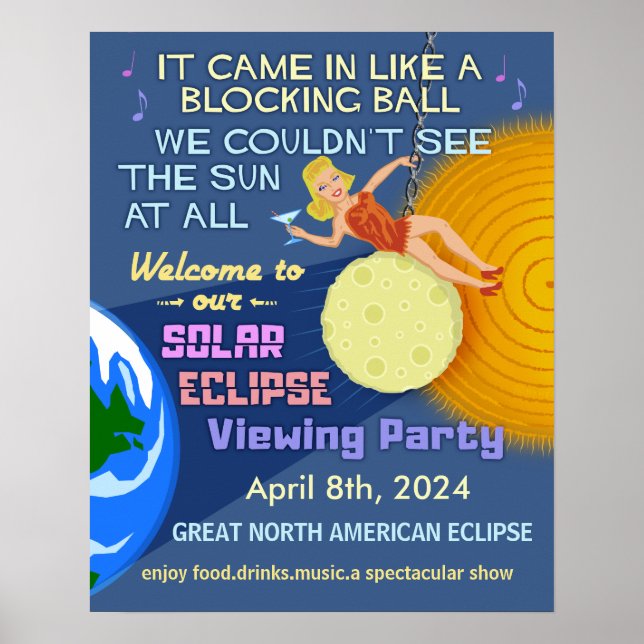 Solar Eclipse Party Funny Retro Sun Viewing 2024 Poster (Vorne)