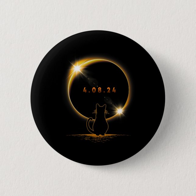 Solar Eclipse T Cat Wearing Solar Eclipse Brille Button (Vorderseite)