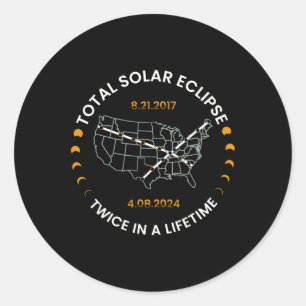 Solar-Eclipse zweimal im Leben 2024 Gesamtsolaranl Runder Aufkleber