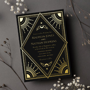 Solar Gothic Elegante Tarotkarten-Hochzeitseinladu Folieneinladung
