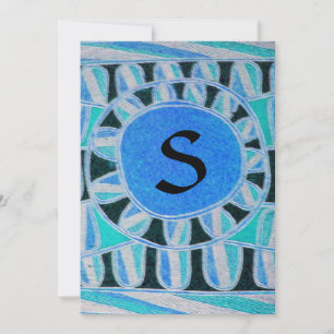 SOLAR MONOGRAM,gold blau türkis schwarz weiß Einladung