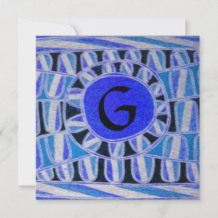 SOLAR MONOGRAM, hellblau türkis schwarz weiß Einladung