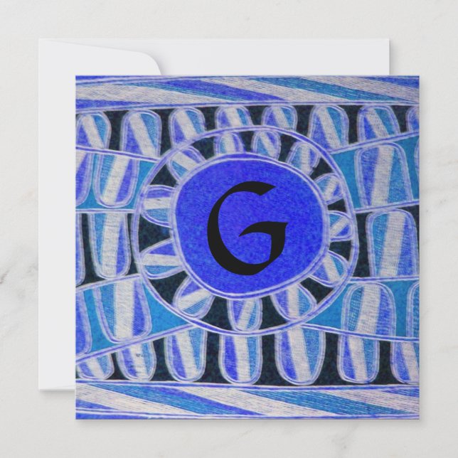 SOLAR MONOGRAM, hellblaue Turquase Schwarz-weiß Einladung (Vorderseite)