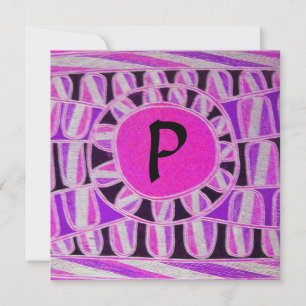 SOLAR MONOGRAM, hellrosa Fuchsien schwarz weiß Einladung