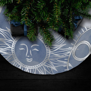 Solar Mystique   Dusty Blue Silver Moon Stars Sun Polyester Weihnachtsbaumdecke