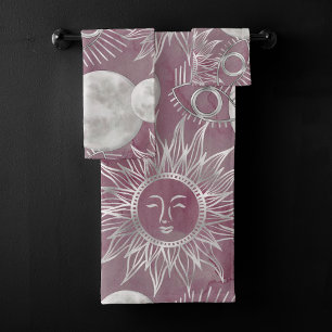 Solar Mystique   Rosa Silbermondsterne Sun Eyes Badhandtuch Set