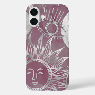 Solar Mystique   Rosa Silbermondsterne Sun Eyes iPhone 16 Plus Hülle