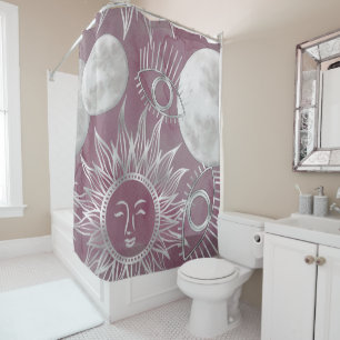 Solar Mystique   Rosa Silbermondsterne Sun Eyes Duschvorhang