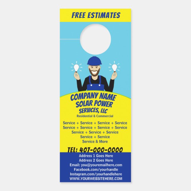 Solar Panel Light Bulb Services Company Door Hang Türanhänger (Vorderseite)
