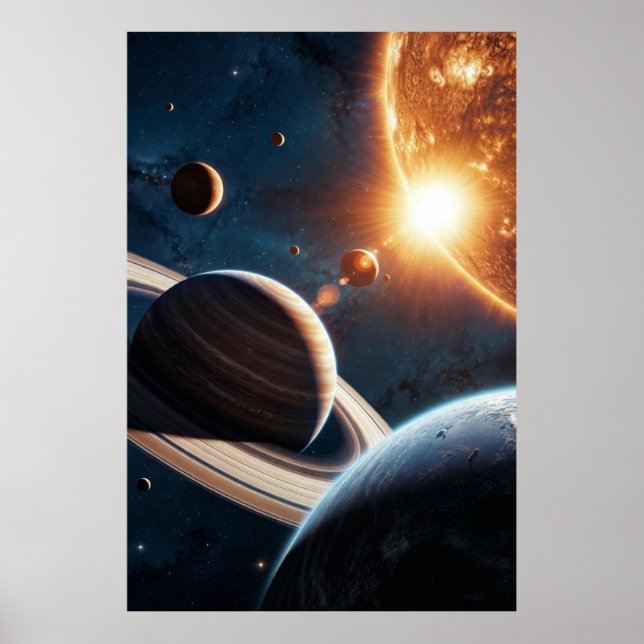 Solar Rise Over the Ringed Giants Poster (Vorne)