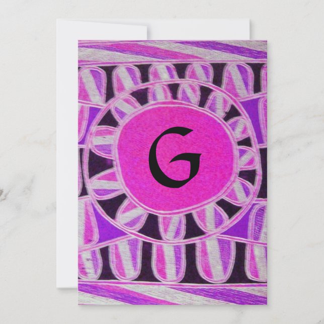 SOLAR SILVER METALLIC MONOGRAM, rosa violett schwa Einladung (Vorderseite)