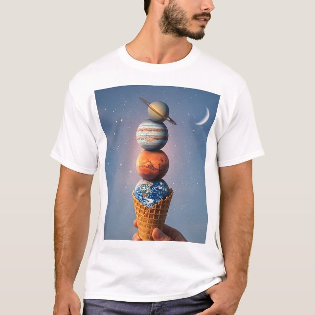 Solar System Ice Cream Cone - Surreal Cosmic Art T-Shirt (Vorderseite)