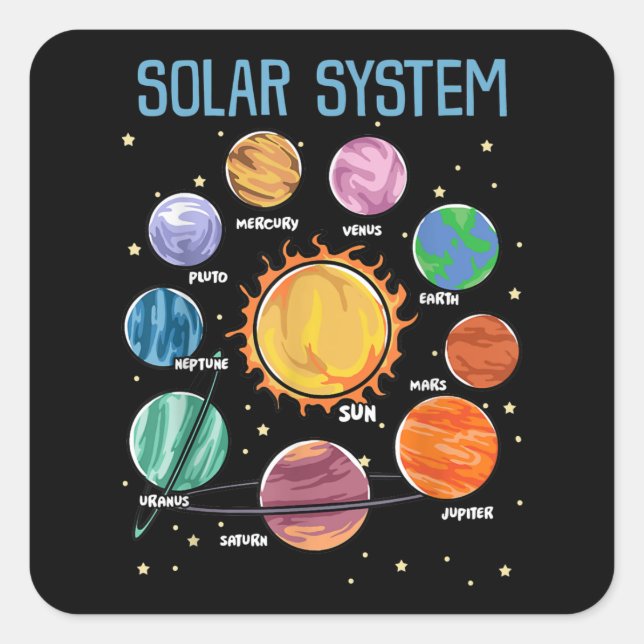 Solar System Planets Science Space Boys Girls STEM Quadratischer Aufkleber (Vorderseite)