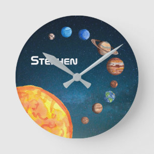 Solar System Planets Space Earth Sun Jupiter Runde Wanduhr