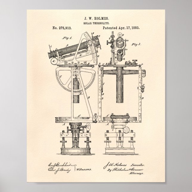 Solar Theodolite 1883 Patent Art Old Peper Poster (Vorne)