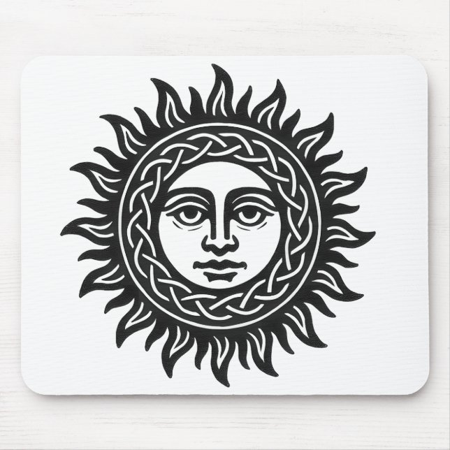 Solar Visage Siegel – Schwarzes Sonnen-Emblem Mousepad (Vorne)