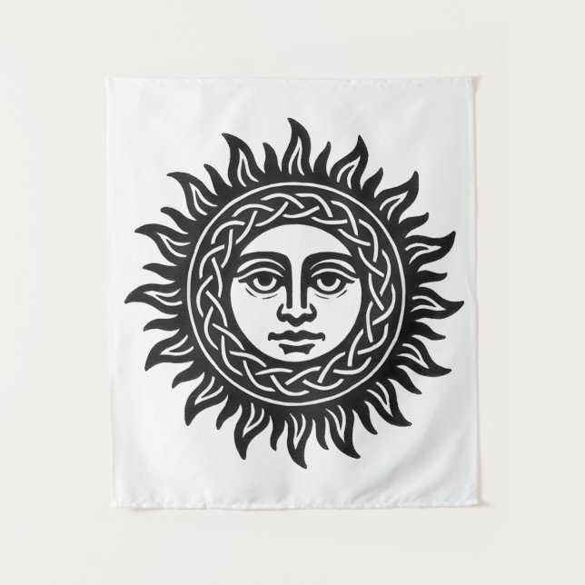 Solar Visage Sigil – Black Sun Emblem Wandteppich (Vorderseite)