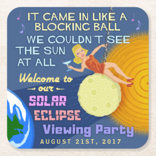 Solareklipse-Party lustiger Retro Sun, der 2017 Rechteckiger Pappuntersetzer