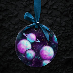 Solarleuchte   Cosmic Blue Lila Pink Planet Keramik Ornament