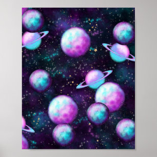 Solarleuchte   Cosmic Blue Lila Pink Planet Poster