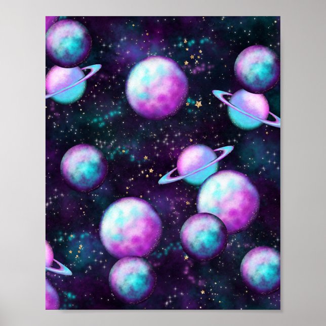 Solarleuchte | Cosmic Blue Lila Pink Planet Poster (Vorne)