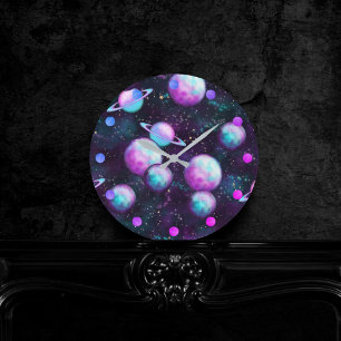 Solarleuchte   Cosmic Blue Lila Pink Planet Runde Wanduhr