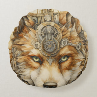 Solarpunk Red Wolf Steampunk Inspiration Rundes Kissen