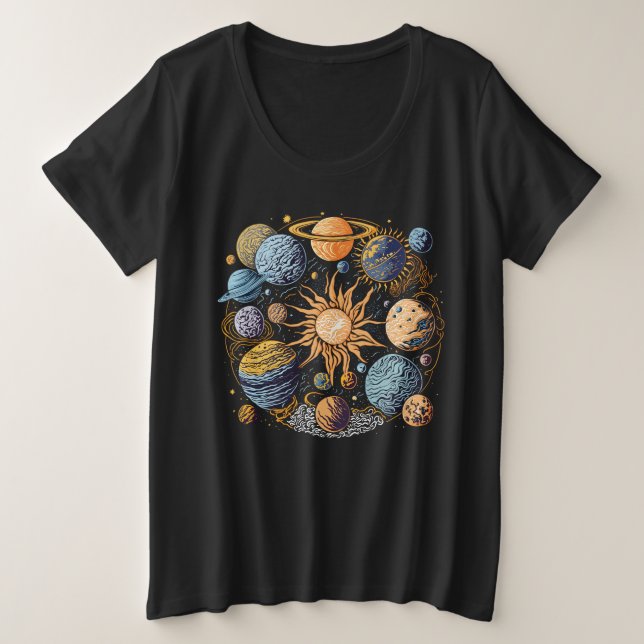 Solarsystem-Grafikdesign Große Größe T-Shirt (Design vorne)