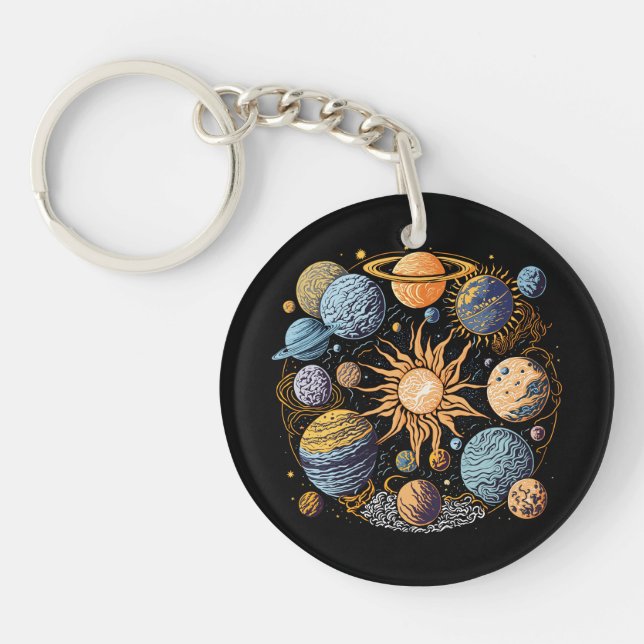 Solarsystem-Grafikdesign Schlüsselanhänger (Vorderseite)