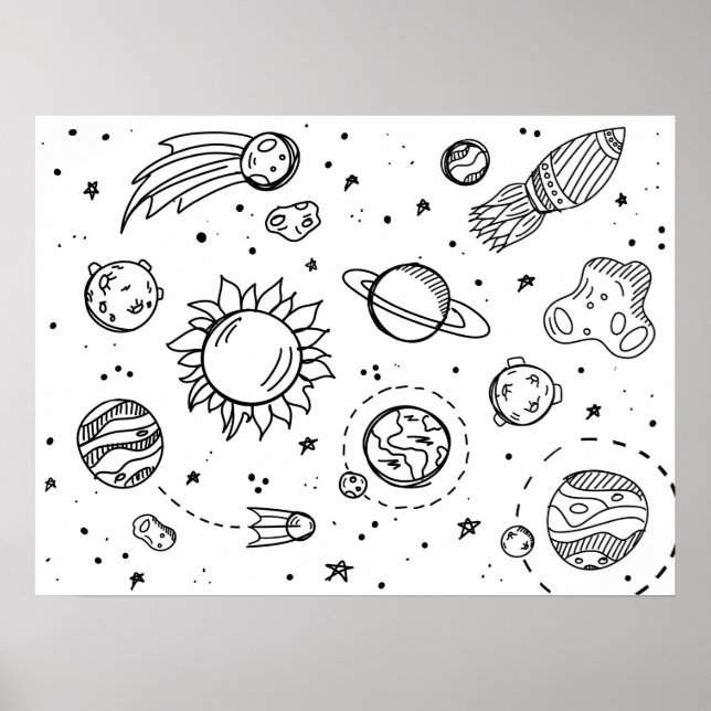 Solarsystem-Poster (schwarz und weiß) Poster (Vorne)