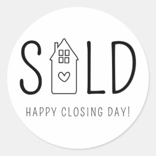 Sold Happy Closing Day Real Anwesen Heart House Runder Aufkleber