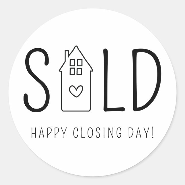 Sold Happy Closing Day Real Anwesen Heart House Runder Aufkleber (Vorderseite)