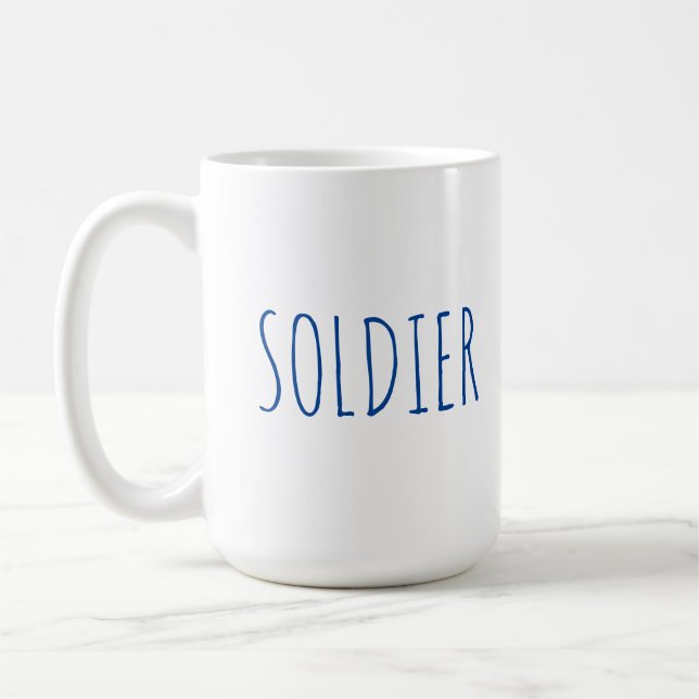 Soldat-blaue Schriftart-Kaffee-Tasse Kaffeetasse (Links)