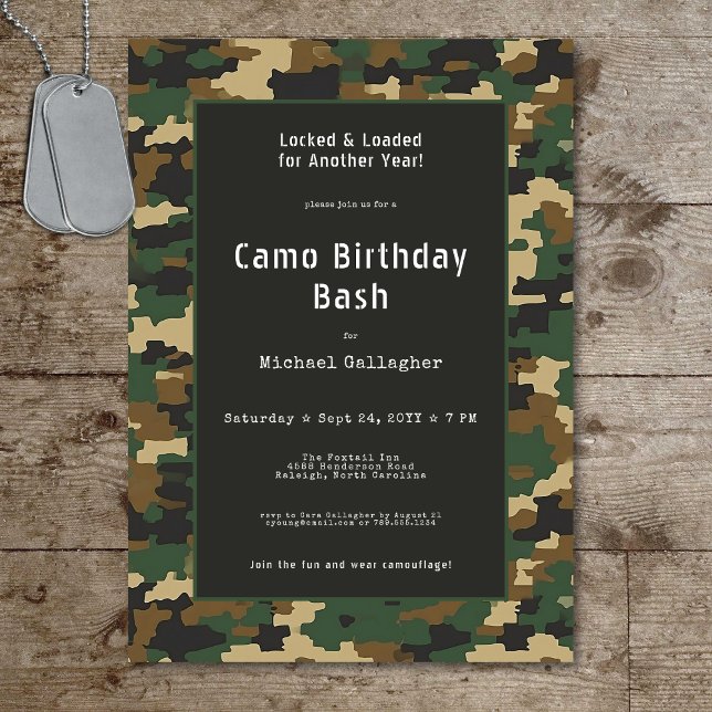 Soldat Camouflage Geburtstag Einladung (Military Soldier Camouflage Birthday Invitation)