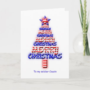 Soldat Cousin, patriotischer Weihnachtsbaum Feiertagskarte