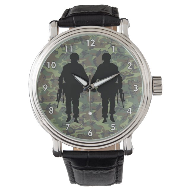 Soldat/Krieger-Silhouette mit Camouflage Armbanduhr (Vorderseite)