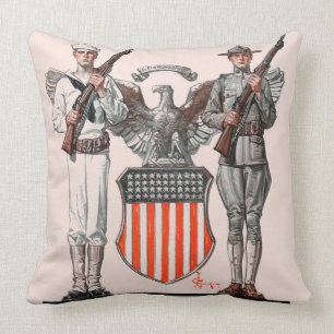 Soldat, Matrose und US-Schild Kissen