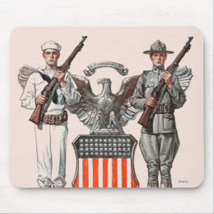 Soldat, Matrose und US-Schild Mousepad