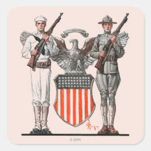 Soldat, Matrose und US-Schild Quadratischer Aufkleber