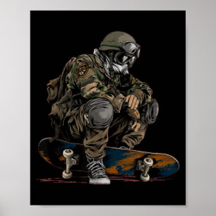 Soldat mit militärischem Skateboard-Kostüm für Män Poster