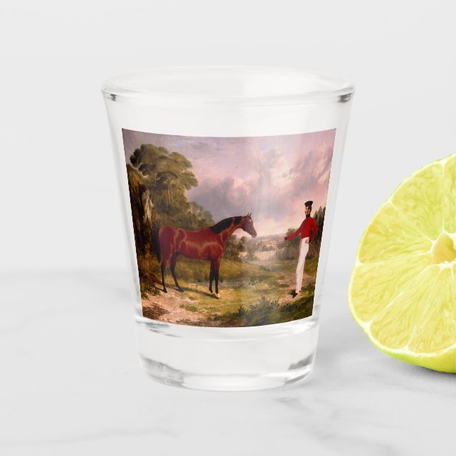 Soldat mit Offizierspferd Schnapsglas (Vorderseite)
