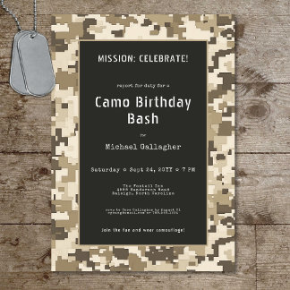 Soldat Sand Digital Camouflage Geburtstag Einladung