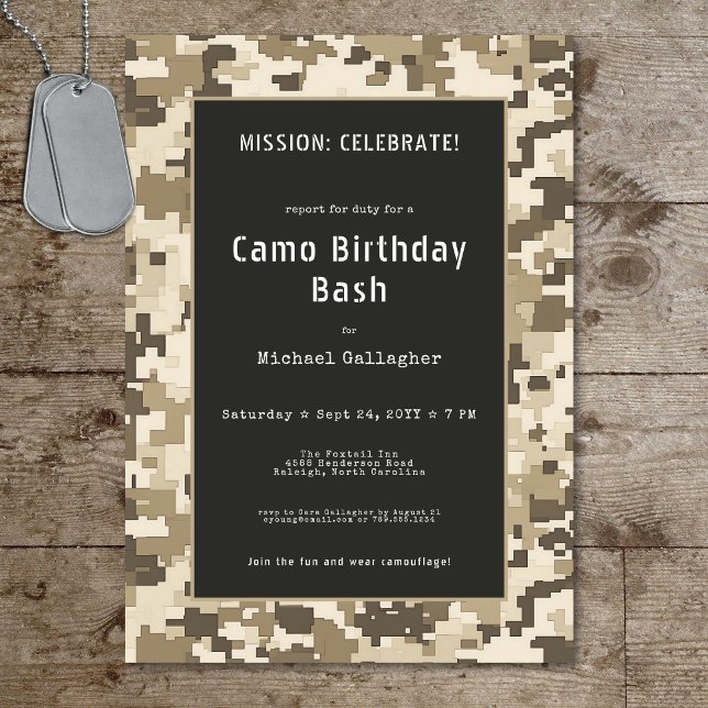 Soldat Sand Digital Camouflage Geburtstag Einladung (Military Soldier Sand Digital Camouflage Birthday Invitation)