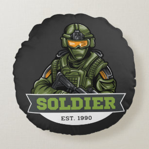 Soldat-Taktisches Logo – Militäremblem-Design Rundes Kissen