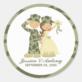 Soldat und Braut Hochzeitskleber Runder Aufkleber