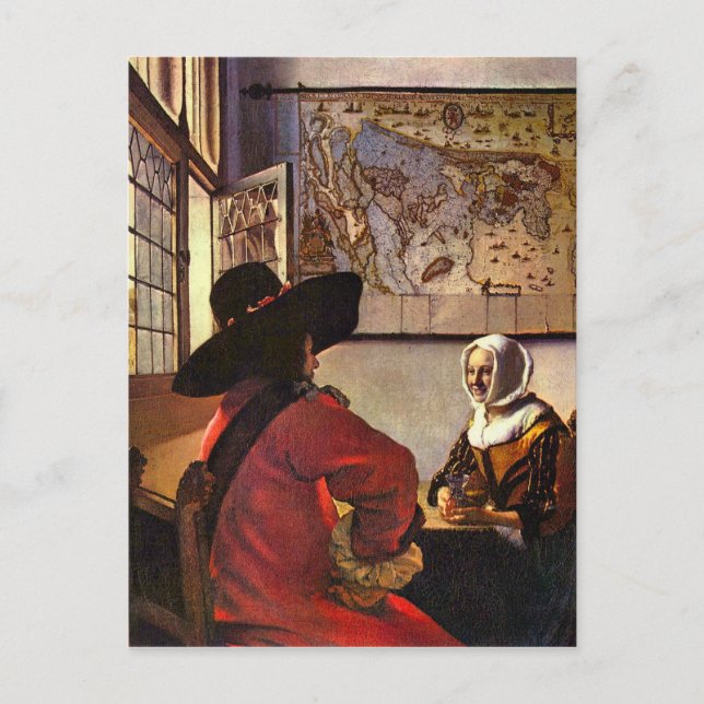 Soldat und Mädchen, die von Johannes Vermeer läche Postkarte (Vorderseite)