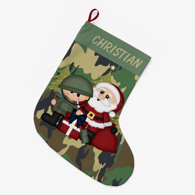 Soldat und Weihnachtsmann Personalisiert Großer Weihnachtsstrumpf (Vorderansicht (hängend))