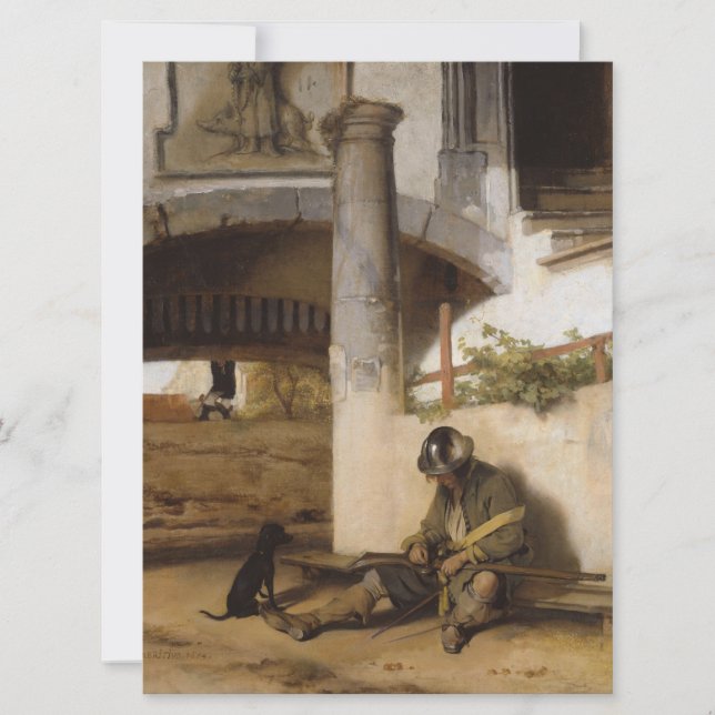 Soldat wacht mit seinem Haustier ein Tor Karte (Vorderseite)
