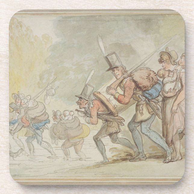 Soldaten auf einem im März 1805 (Stift u. Tinte Getränkeuntersetzer (Vorderseite)